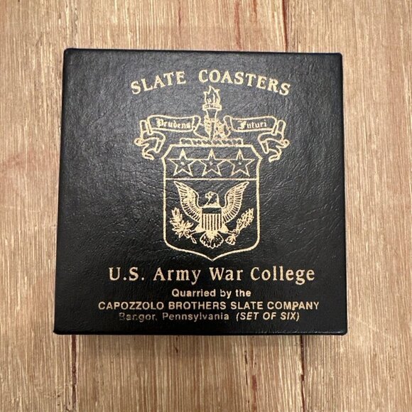 U.S Army War College Slate Coasters Set of 6 - Black & Gold Capozzolo Brothers - Picture 2 of 6